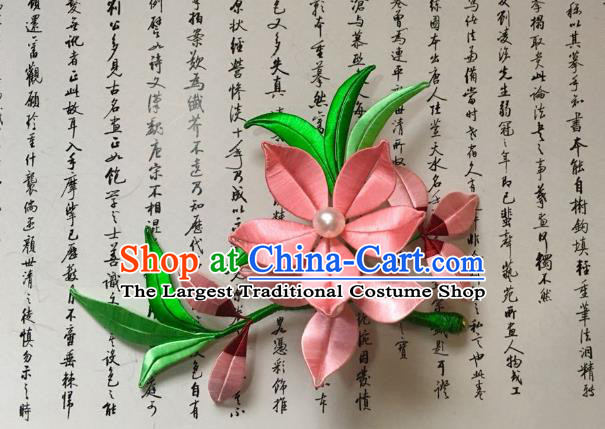 China Handmade Pink Silk Peach Blossom Hairpin Traditional Song Dynasty Hair Accessories Ancient Princess Flowers Hair Stick