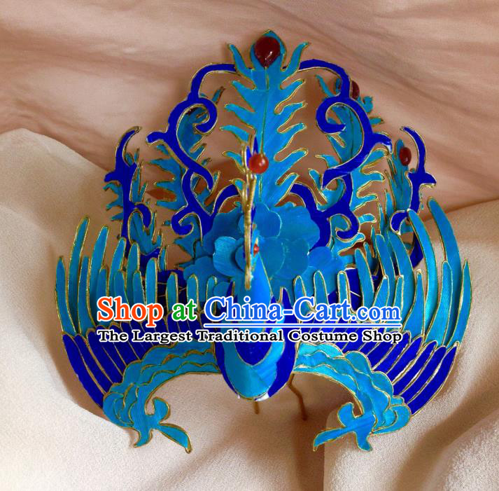 China Handmade Blue Peony Butterfly Hairpins Traditional Wedding Headdress Ancient Qing Dynasty Empress Hair Crown Complete Set