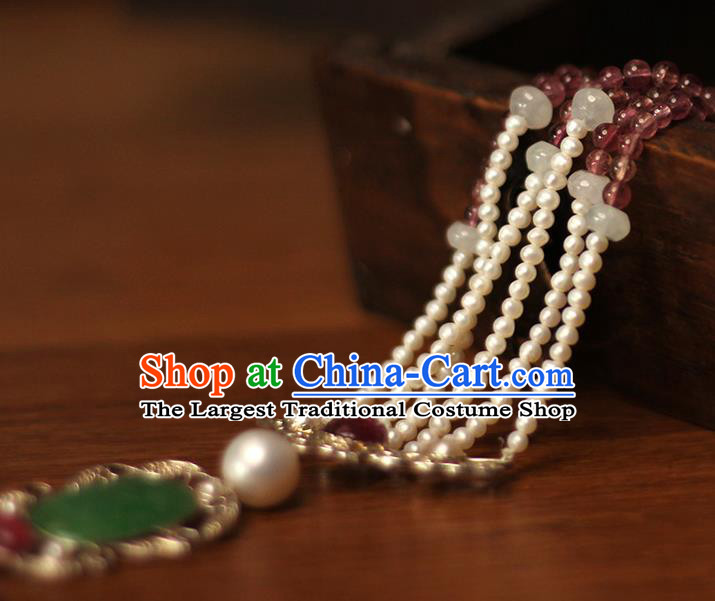 Chinese Ancient Qing Dynasty Court Woman Waist Accessories Traditional Cheongsam Garnet Beads Tassel Pendant