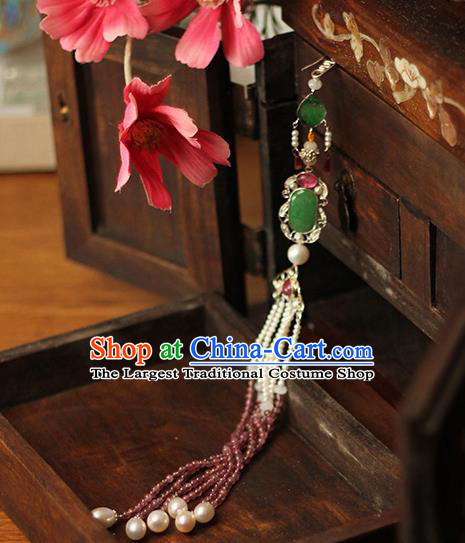 Chinese Ancient Qing Dynasty Court Woman Waist Accessories Traditional Cheongsam Garnet Beads Tassel Pendant