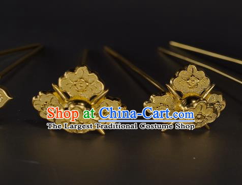 China Handmade Tang Dynasty Hairpin Traditional Hanfu Hair Accessories Ancient Princess Golden Peony Hair Stick