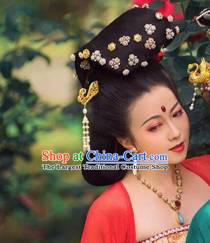 China Handmade Tang Dynasty Empress Hairpin Traditional Hanfu Hair Accessories Ancient Court Pearls Tassel Hair Stick