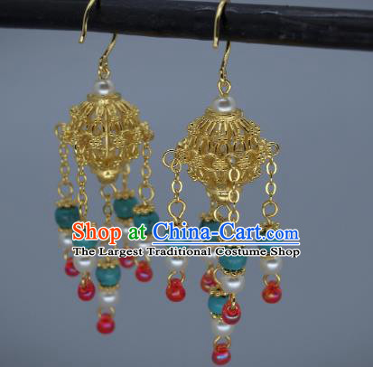 Chinese Ancient Palace Princess Tassel Earrings Traditional Tang Dynasty Ear Accessories National Handmade Jewelry