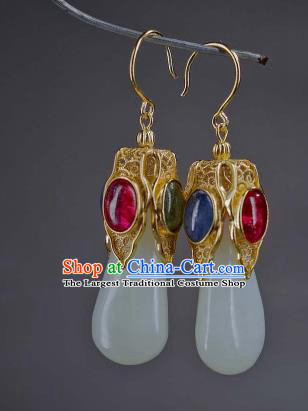 Chinese Traditional Ming Dynasty Gems Ear Accessories National Jade Jewelry Handmade Ancient Princess Consort Earrings