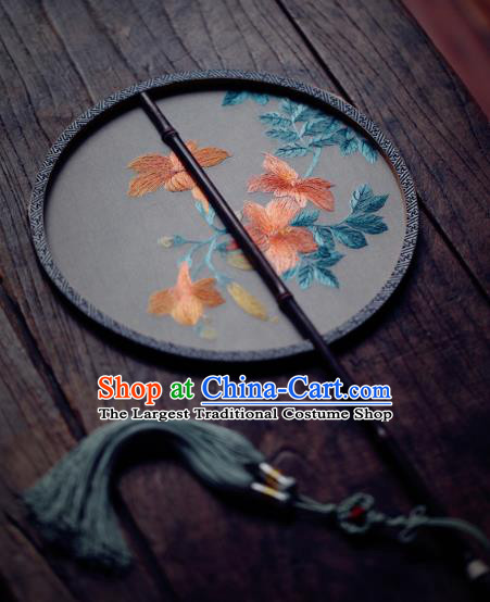 China Classical Silk Palace Fan Traditional Hanfu Fan Handmade Embroidered Trumpet Creeper Circular Fan