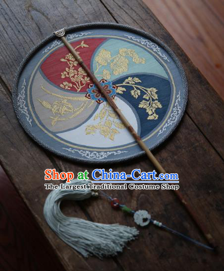 Chinese Handmade Kesi Silk Circular Fan Traditional Palace Fan Ancient Tang Dynasty Princess Hanfu Fans