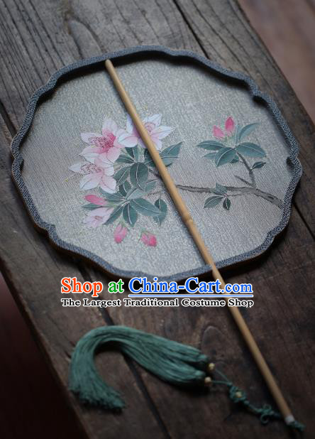 Chinese Handmade Kesi Azalea Painting Silk Fan Traditional Palace Fan Ancient Song Dynasty Princess Hanfu Fans