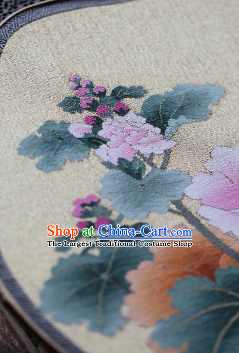 Chinese Ancient Song Dynasty Princess Hanfu Fans Handmade Kesi Hollyhock Painting Beige Silk Fan Traditional Palace Fan