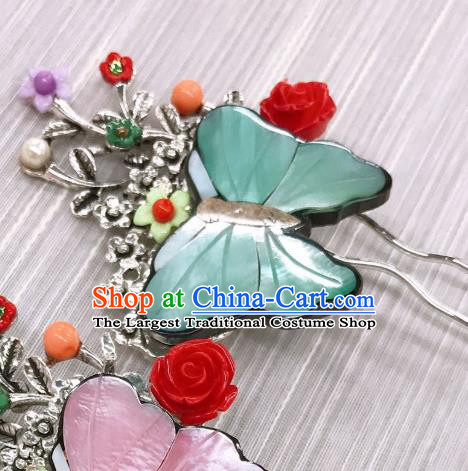 Korean Bride Green Butterfly Hairpin Traditional Wedding Hair Accessories Korea Stage Performance Hair Stick