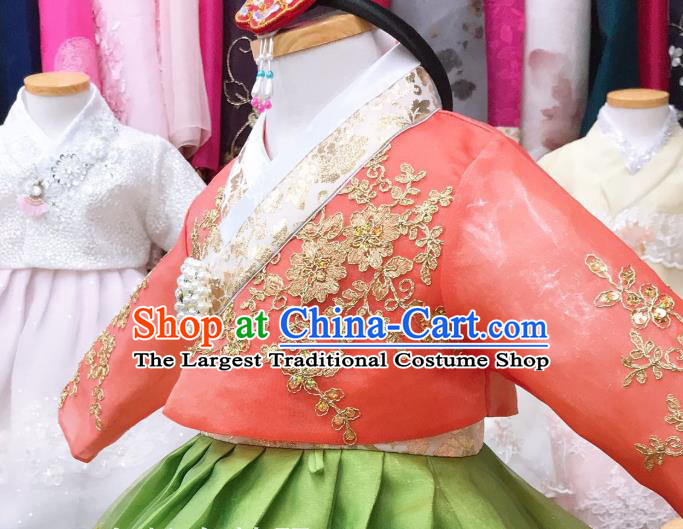Asian Korea Girl Red Blouse and Green Dress Korean Children Garments Fashion Traditional Festival Hanbok Clothing