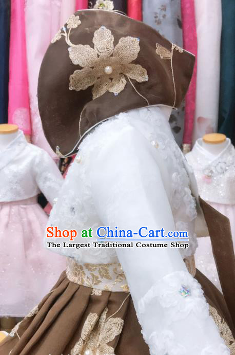 Asian Korea Traditional Festival Hanbok Clothing Girl White Blouse and Brown Dress Korean Children Garments Fashion