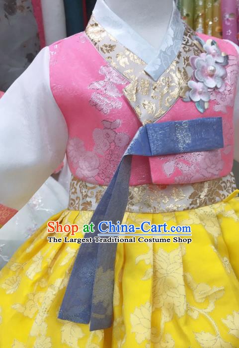 Asian Korea Children Garments Fashion Traditional Festival Hanbok Clothing Korean Girl Pink Blouse and Yellow Dress