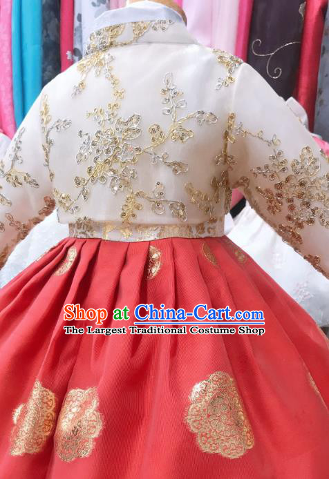 Asian Korea Children Princess Garments Fashion Traditional Birthday Hanbok Clothing Korean Girl Beige Blouse and Red Dress