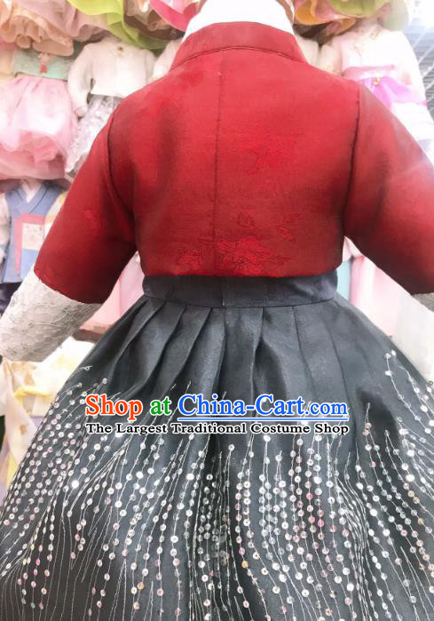 Asian Traditional Festival Garments Fashion Korean Hanbok Clothing Korea Children Wine Red Blouse and Black Dress