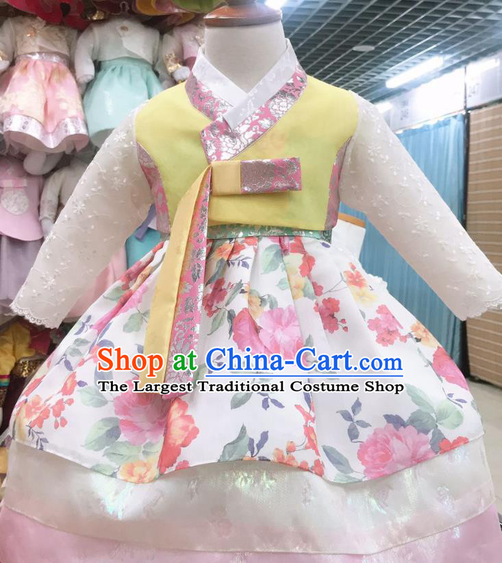 Korea Children Yellow Blouse and Printing Dress Asian Traditional Festival Garments Fashion Korean Hanbok Clothing
