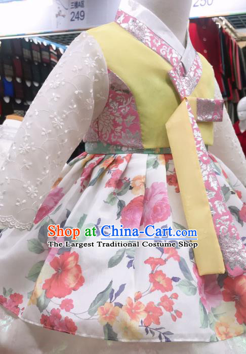 Korea Children Yellow Blouse and Printing Dress Asian Traditional Festival Garments Fashion Korean Hanbok Clothing
