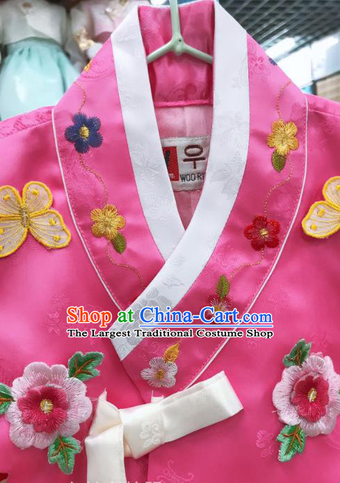 Asian Traditional Korean Princess Fashion Garments Korea Court Hanbok Clothing Girl Rosy Blouse and Dress