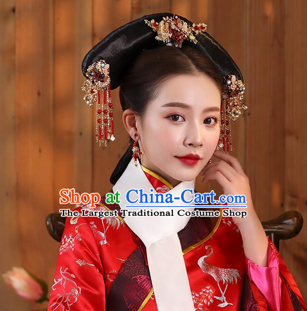 Chinese Traditional Qing Dynasty Manchu Woman Wigs and Hair Accessories Ancient Imperial Concubine Headdress