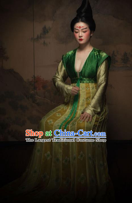 China Ancient Court Lady Green Hanfu Dress Garments Traditional Tang Dynasty Palace Beauty Historical Clothing Complete Set