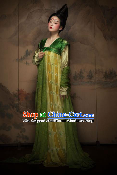 China Ancient Court Lady Green Hanfu Dress Garments Traditional Tang Dynasty Palace Beauty Historical Clothing Complete Set