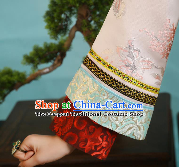 Traditional China Qing Dynasty Imperial Concubine Pink Dress Ancient Garment Court Beauty Historical Clothing and Headpieces