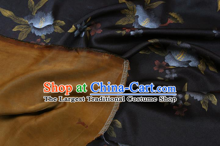 China Classical Flowers Pattern Black Silk Gambiered Guangdong Gauze Traditional Fabric
