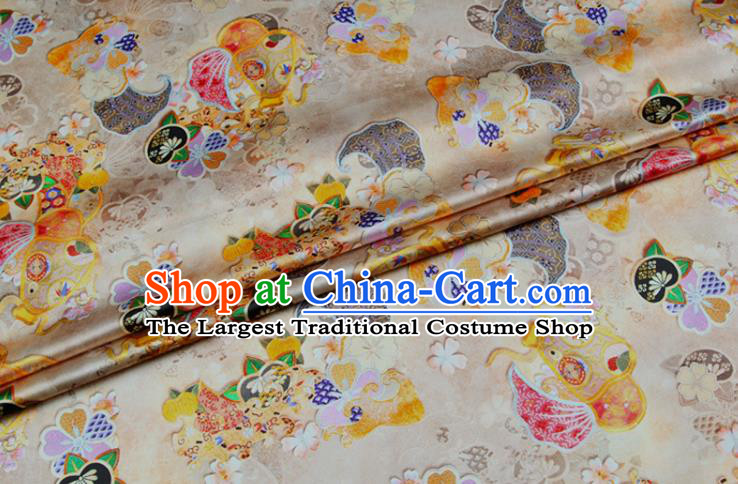 China Printing Beige Satin Drapery Traditional Silk Fabric Classical Cheongsam Cloth