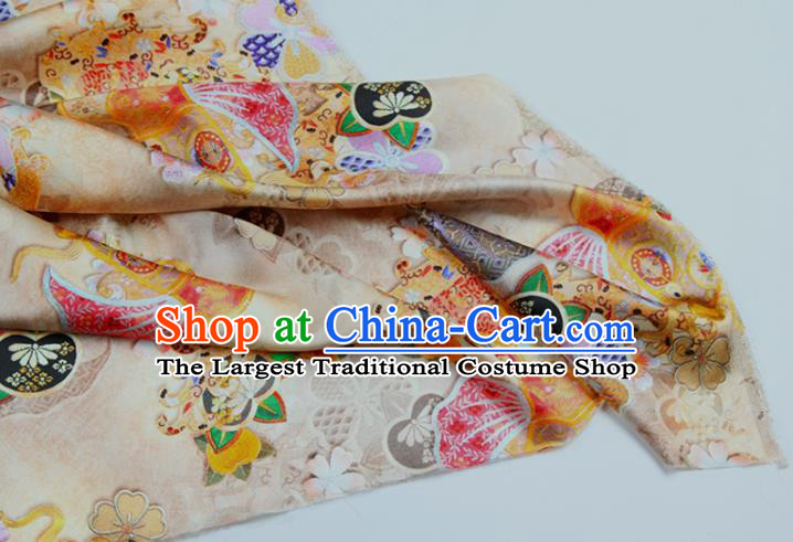 China Printing Beige Satin Drapery Traditional Silk Fabric Classical Cheongsam Cloth