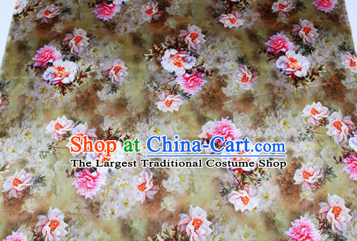 China Classical Peony Pattern Cloth Drapery Ginger Gambiered Guangdong Gauze Traditional Cheongsam Silk Fabric
