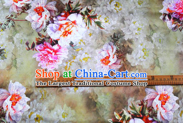 China Classical Peony Pattern Cloth Drapery Ginger Gambiered Guangdong Gauze Traditional Cheongsam Silk Fabric