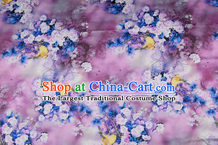 China Traditional Cheongsam Silk Fabric Classical Printing Pear Flowers Cloth Lilac Satin Drapery