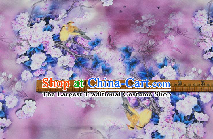 China Traditional Cheongsam Silk Fabric Classical Printing Pear Flowers Cloth Lilac Satin Drapery