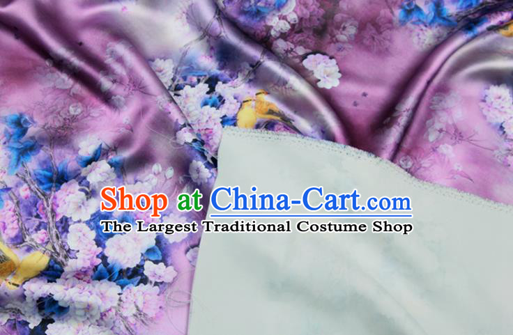 China Traditional Cheongsam Silk Fabric Classical Printing Pear Flowers Cloth Lilac Satin Drapery