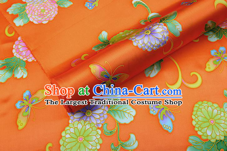 China Traditional Cheongsam Silk Fabric Classical Peony Pattern Orange Brocade Cloth Satin Drapery