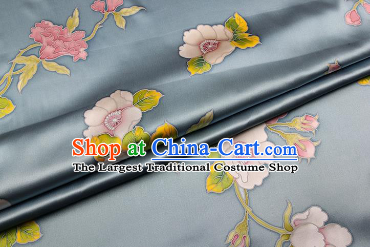 China Traditional Satin Drapery Cheongsam Silk Fabric Classical Peony Pattern Grey Brocade Cloth
