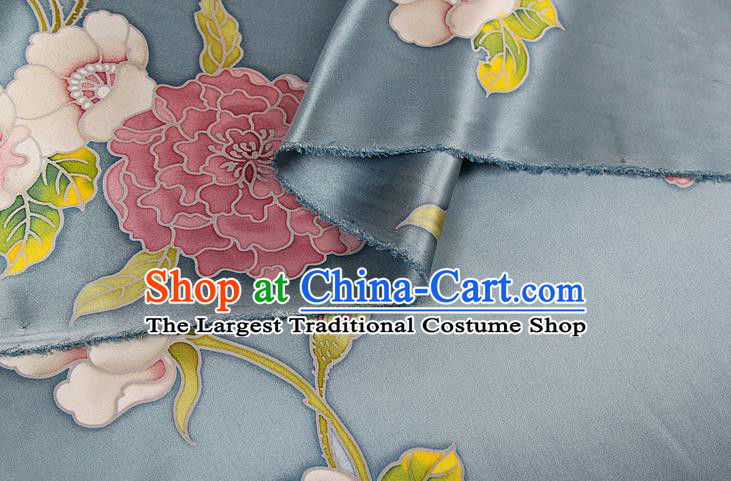 China Traditional Satin Drapery Cheongsam Silk Fabric Classical Peony Pattern Grey Brocade Cloth