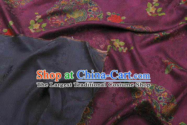 China Classical Phoenix Pattern Purple Gambiered Guangdong Gauze Cloth Traditional Cheongsam Silk Fabric