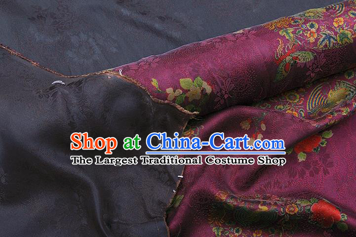 China Classical Phoenix Pattern Purple Gambiered Guangdong Gauze Cloth Traditional Cheongsam Silk Fabric