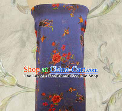 China Classical Cheongsam Gambiered Guangdong Gauze Traditional Peony Pattern Blue Brocade Drapery Silk Fabric