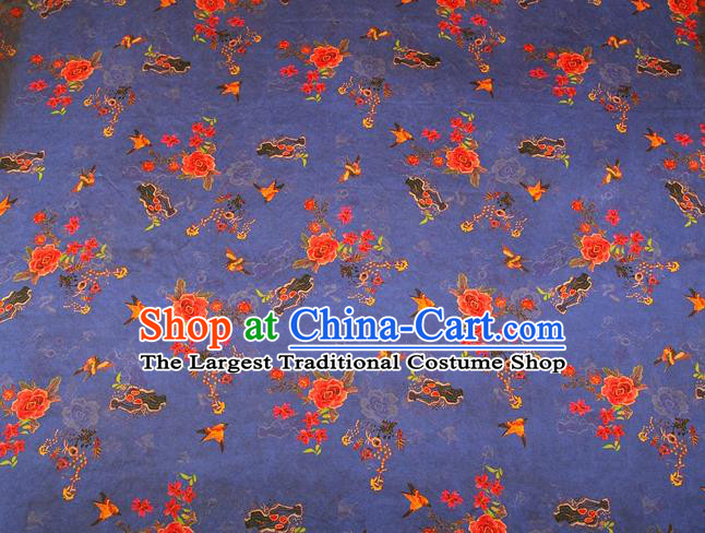 China Classical Cheongsam Gambiered Guangdong Gauze Traditional Peony Pattern Blue Brocade Drapery Silk Fabric
