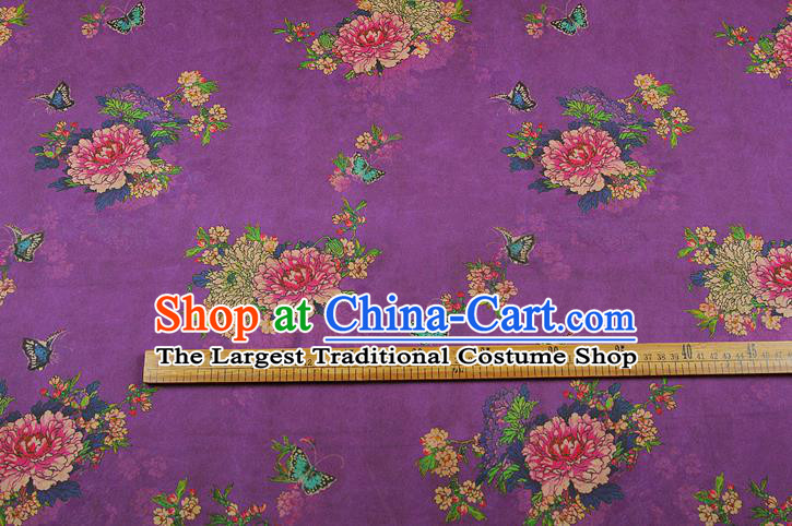 China Silk Fabric Classical Cheongsam Gambiered Guangdong Gauze Traditional Peony Pattern Purple Brocade Drapery