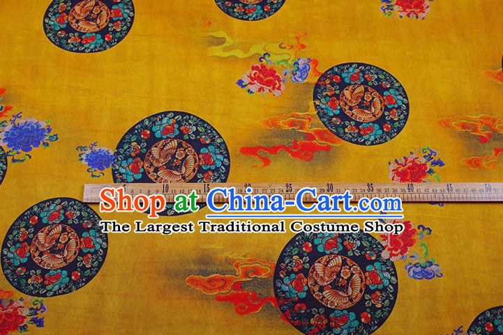 China Traditional Butterfly Peony Pattern Yellow Brocade Drapery Silk Fabric Classical Cheongsam Gambiered Guangdong Gauze