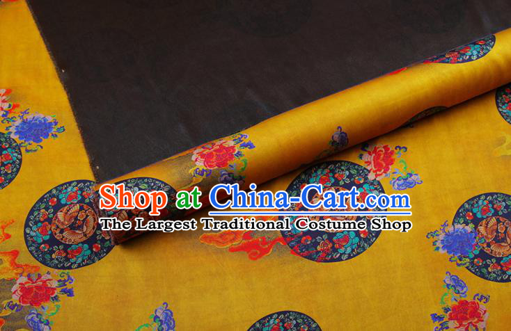 China Traditional Butterfly Peony Pattern Yellow Brocade Drapery Silk Fabric Classical Cheongsam Gambiered Guangdong Gauze