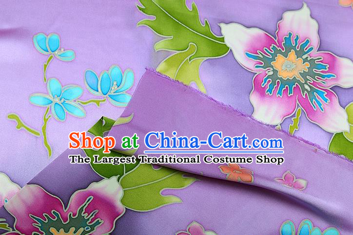 China Printing Silk Fabric Classical Cheongsam Satin Drapery Traditional Flowers Pattern Lilac Brocade
