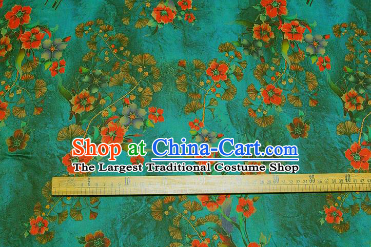 China Traditional Flowers Pattern Gambiered Guangdong Gauze Silk Fabric Classical Green Brocade