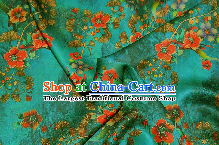 China Traditional Flowers Pattern Gambiered Guangdong Gauze Silk Fabric Classical Green Brocade