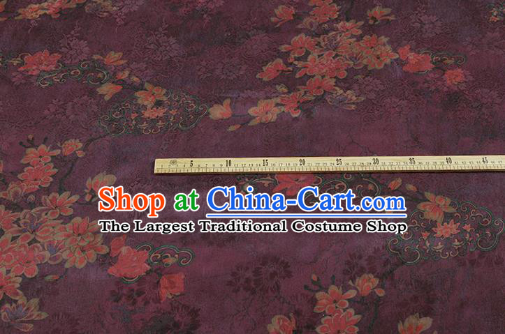 China Classical Purple Brocade Traditional Mangnolia Pattern Gambiered Guangdong Gauze Silk Fabric
