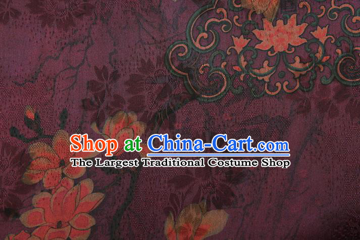 China Classical Purple Brocade Traditional Mangnolia Pattern Gambiered Guangdong Gauze Silk Fabric