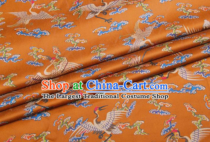 China Classical Silk Fabric Orange Brocade Traditional Cranes Pattern Gambiered Guangdong Gauze
