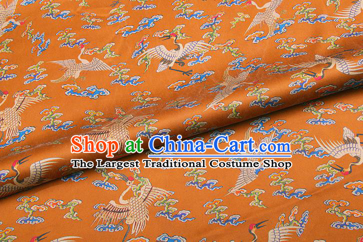 China Classical Silk Fabric Orange Brocade Traditional Cranes Pattern Gambiered Guangdong Gauze